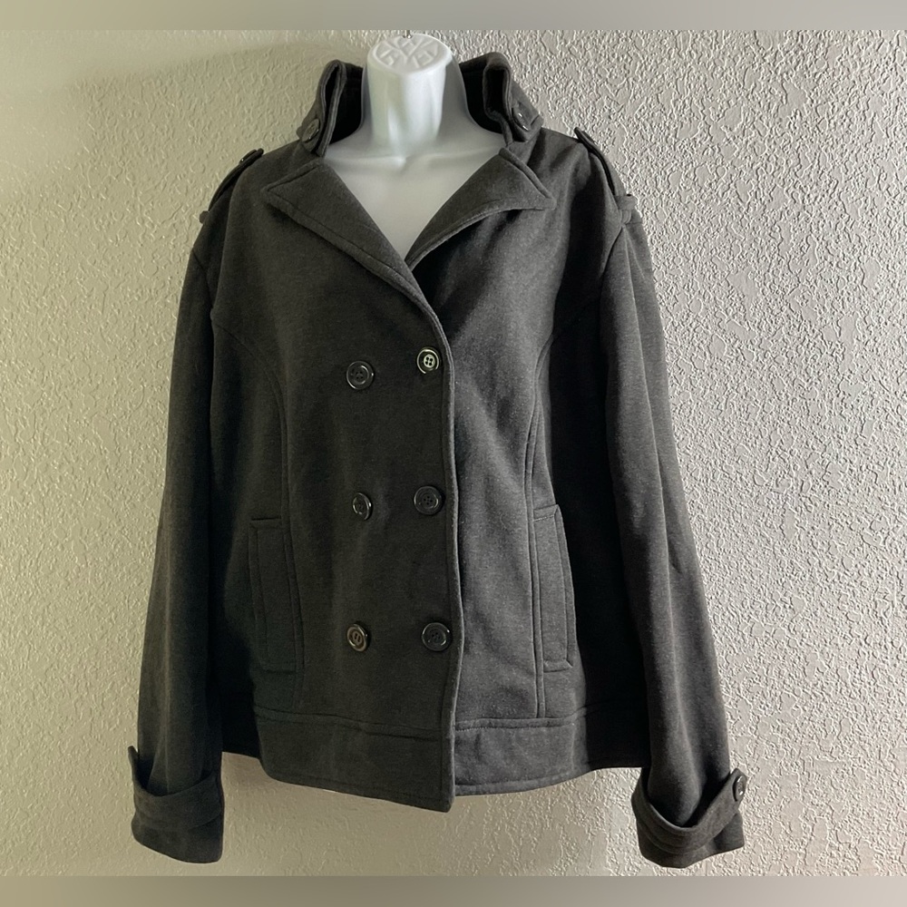 YOKI New York pea style coat 2XL gray button up,slide in pockets pp 25” L 26”